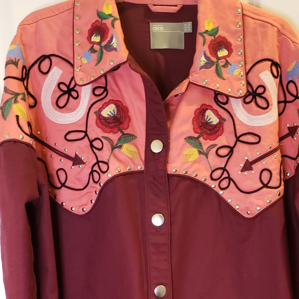 EUC Western, floral embroidered, studded jacket Plus Sz 14